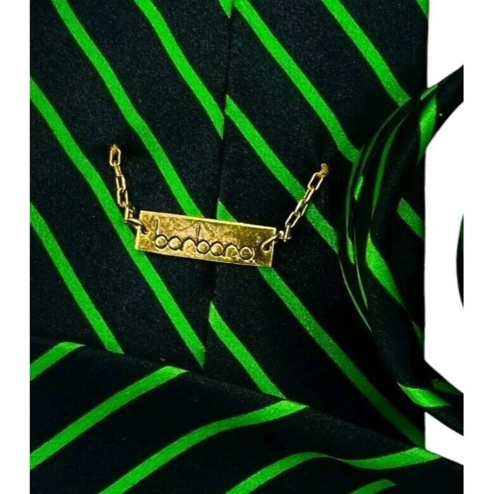 BARBARO Men's Silk Necktie LUXURY Tie Black Green Striped W:3.5" EUC - Picture 2 of 4